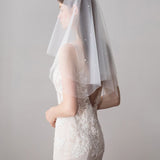 Simple Ivory Tulle Wedding Veil Waist Length with Pearls