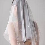 Simple Ivory Tulle Wedding Veil Waist Length with Pearls