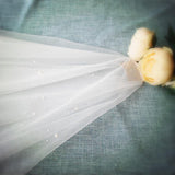 Simple Ivory Tulle Wedding Veil Waist Length with Pearls