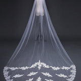 Simple One Tier White Cathedral Veils with Lace Train