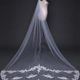 Simple One Tier White Cathedral Veils with Lace Train