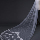 Simple One Tier White Cathedral Veils with Lace Train