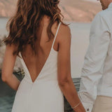 Simple Mermaid Satin Wedding Dress With Split Front And Deep-V Back