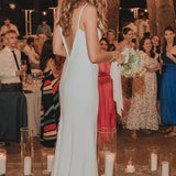 Simple Mermaid Satin Wedding Dress With Split Front And Deep-V Back