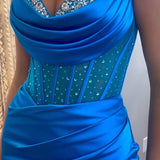 Siva | Royal Blue Strapless Satin Mermaid Prom Dress With Beading