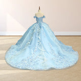 Sky Blue Lace Princess Quinceanera Dress Ball Gown