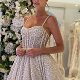 Spaghetti Straps Sequins A-line Sparkly Wedding Dress Bridal Gown