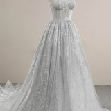 Spaghetti Straps Sequins A-line Sparkly Wedding Dress Bridal Gown