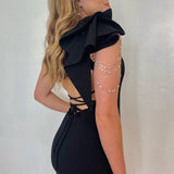 Sparkly Black Tight Short Homecoming Dress with Slit