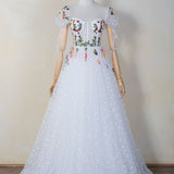 Corset Embroidered Tulle Sweep Train Prom Dress