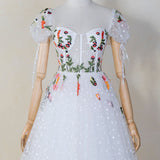 Corset Embroidered Tulle Sweep Train Prom Dress