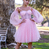 Corset Glitter Hearts Above Knee Length Tulle Dress