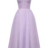 Strapless Puffy Midi Tulle Dress