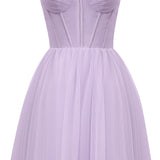 Strapless Puffy Midi Tulle Dress