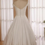 Straps Sleeveless Lace-Up Back Tea-Length Satin Wedding Dress