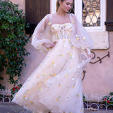 Sweetheart Neck Embroidered Lace Maxi Length Tulle Gown