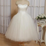 Sweetheart Empire Tea-Length Tulle Wedding Dress With Lace-Up Back