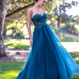 Corset Lace Floor Length Tulle Prom Dress