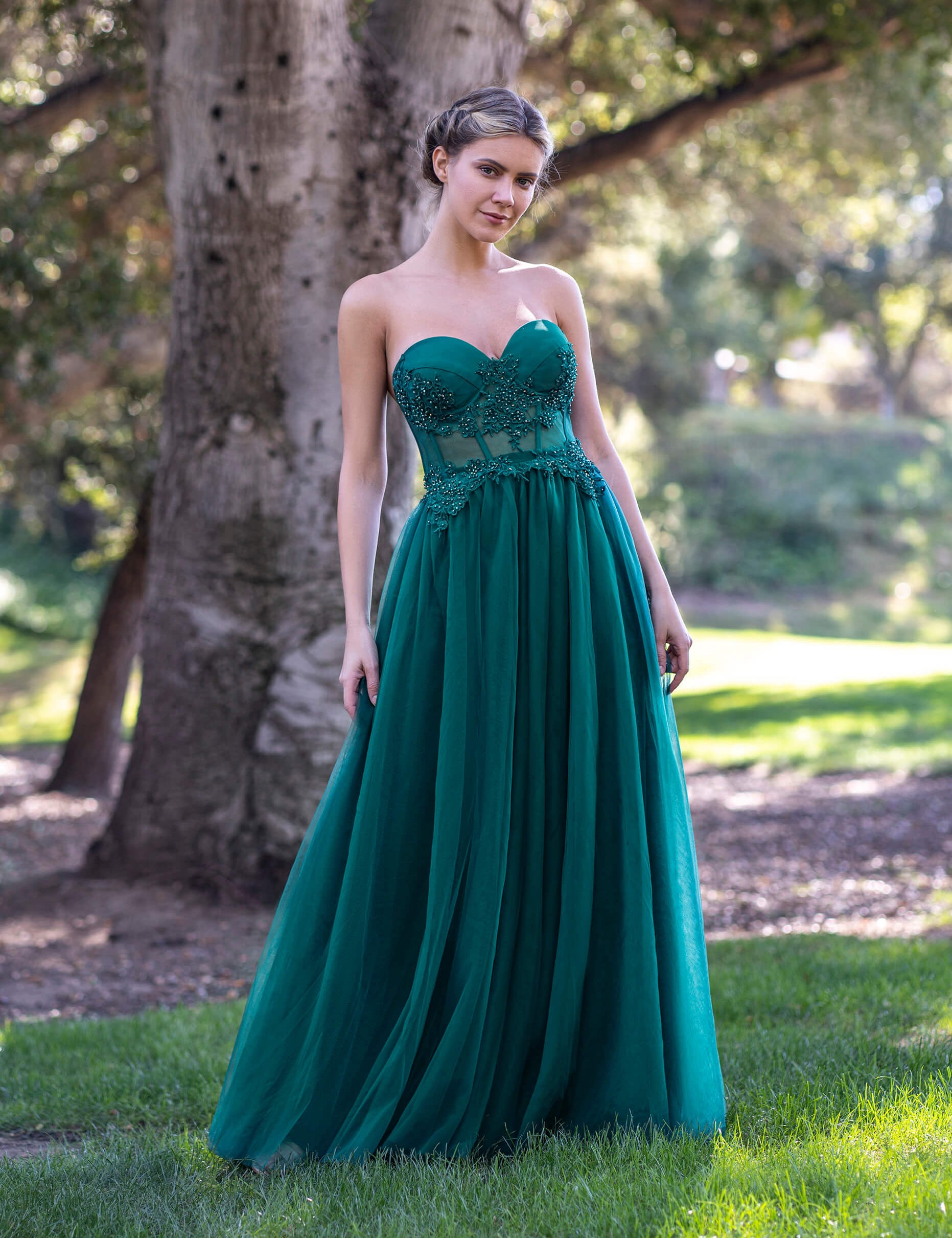 Corset Lace Floor Length Tulle Prom Dress