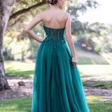 Corset Lace Floor Length Tulle Prom Dress