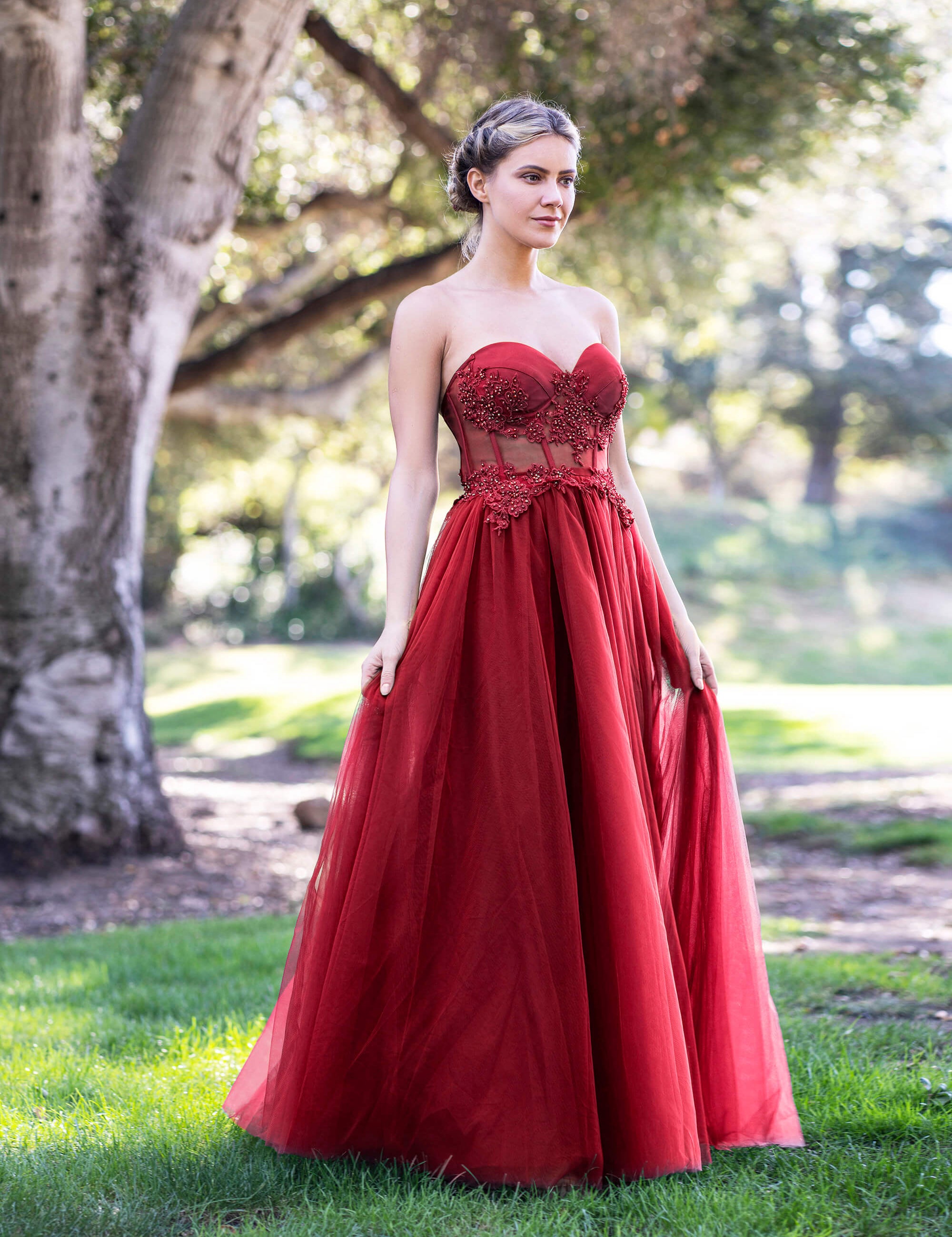 Corset Lace Floor Length Tulle Prom Dress