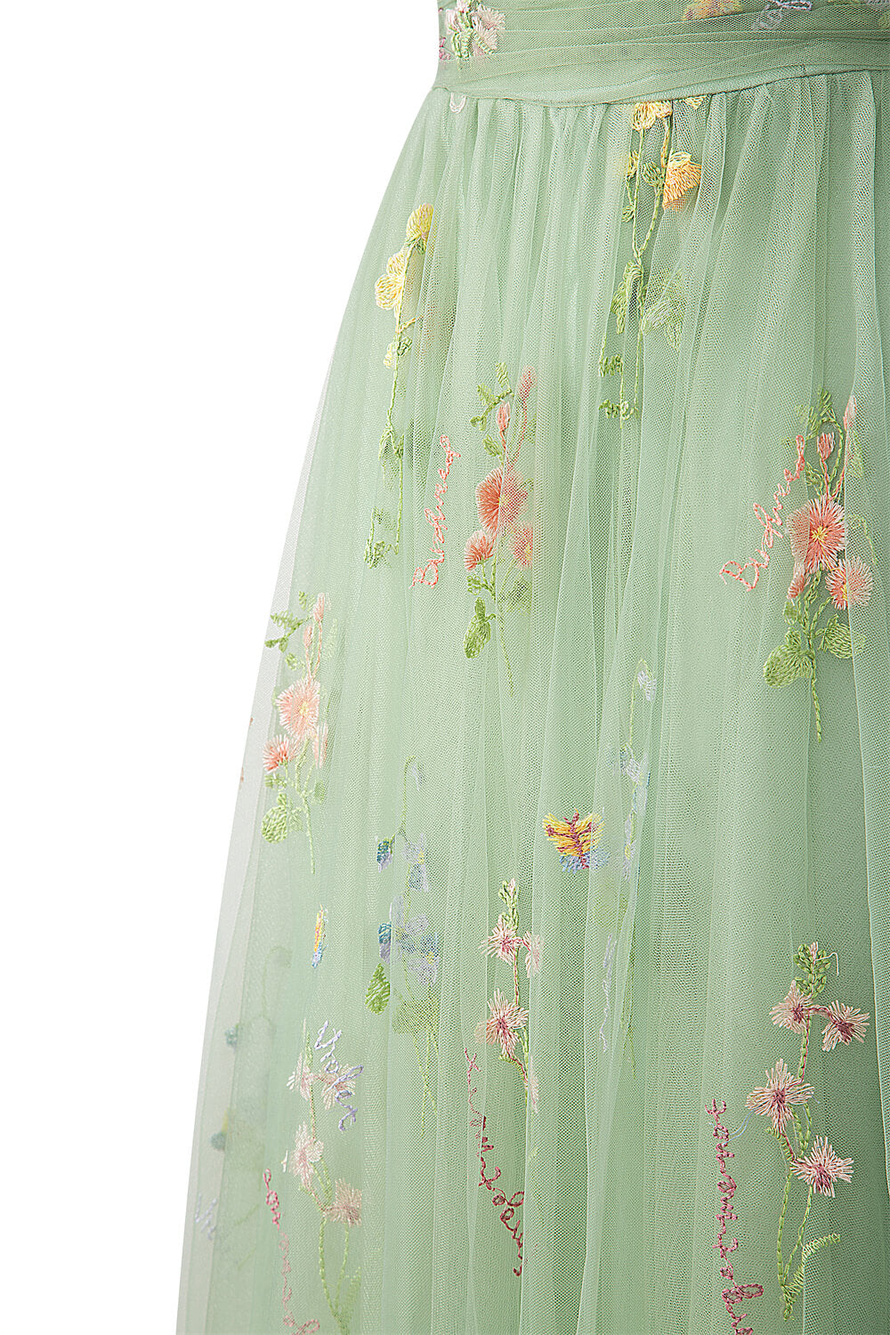 Sweetheart Neck Floor Length Tulle Embroidery Floral Prom Dress