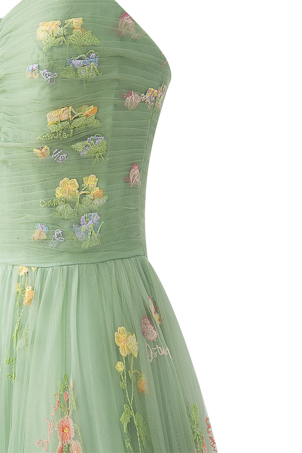 Sweetheart Neck Floor Length Tulle Embroidery Floral Prom Dress