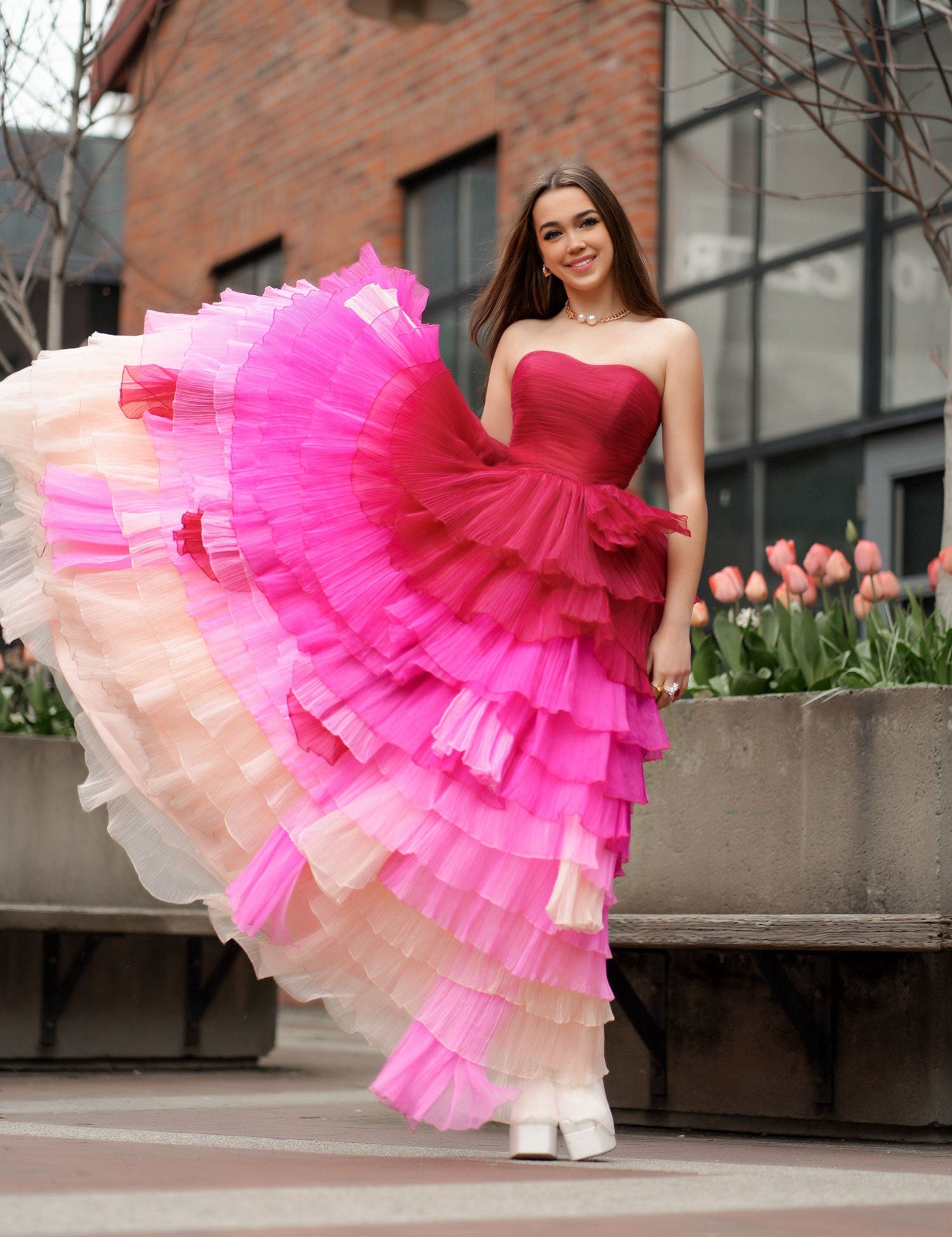 Xiomara | Sweetheart Pleated Bodice Long Prom Dress with Ruffles