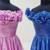 Teodora | Royal Blue Off the Shoulder A-Line Prom Dress with  3D Floral