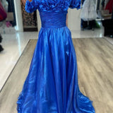 Teodora | Royal Blue Off the Shoulder A-Line Prom Dress with  3D Floral