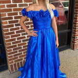 Teodora | Royal Blue Off the Shoulder A-Line Prom Dress with  3D Floral