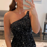 Tight Sequins One Shoulder Homecoming Dress