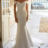 Trumpet Mermaid Off-the-Shoulder Sweep Train Satin Wedding Dress