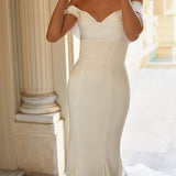 Trumpet Mermaid Off-the-Shoulder Sweep Train Satin Wedding Dress