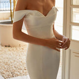 Trumpet Mermaid Off-the-Shoulder Sweep Train Satin Wedding Dress