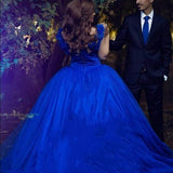 Quinceanera Dress Princess Tulle Royal Blue Wedding Dresses Flowers Off The Shoulder