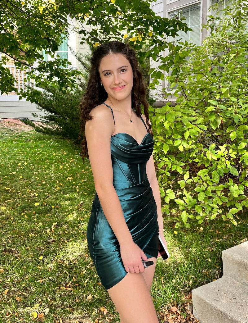 Nevaeh |Sheath Spaghetti Straps Satin Homecoming Dress