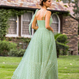 V-neck Dotted Floor Length Tulle Prom Dress