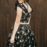 V-Neck Floral Black Homecoming Dress with Beaded Waist