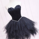 Ila | Black Tulle Short Prom Dress with Feather, A-Line Sweetheart Neckline Party Dress