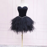 Ila | Black Tulle Short Prom Dress with Feather, A-Line Sweetheart Neckline Party Dress