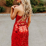 Veilance | Red Strapless Mermaid Sequins Long Prom Dresses With Split