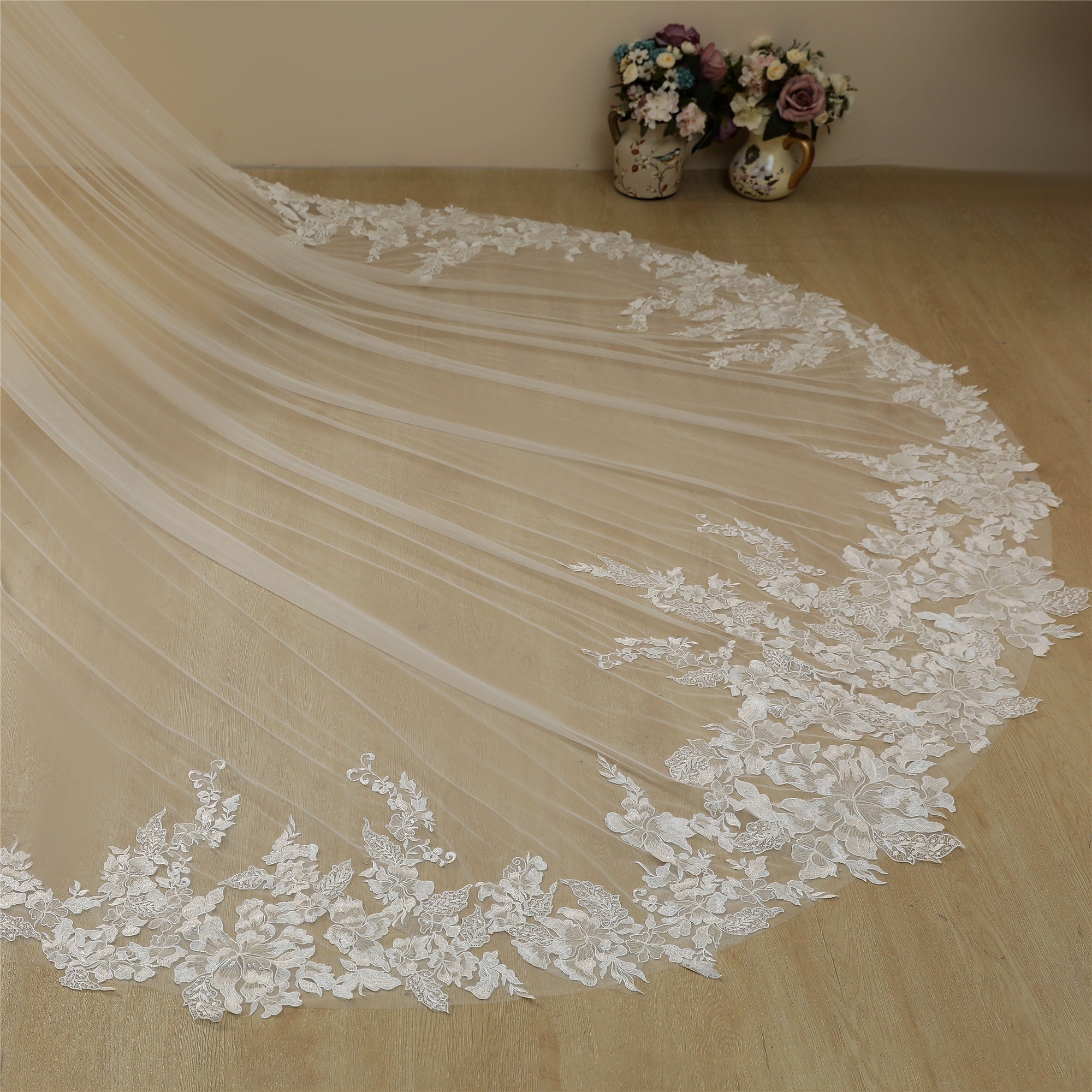 Vintage Lace Trim Transparent Wedding Veil Bridal Veil