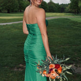 Werner | Strapless Mermaid Green Beaded Ruched Long Prom Dress