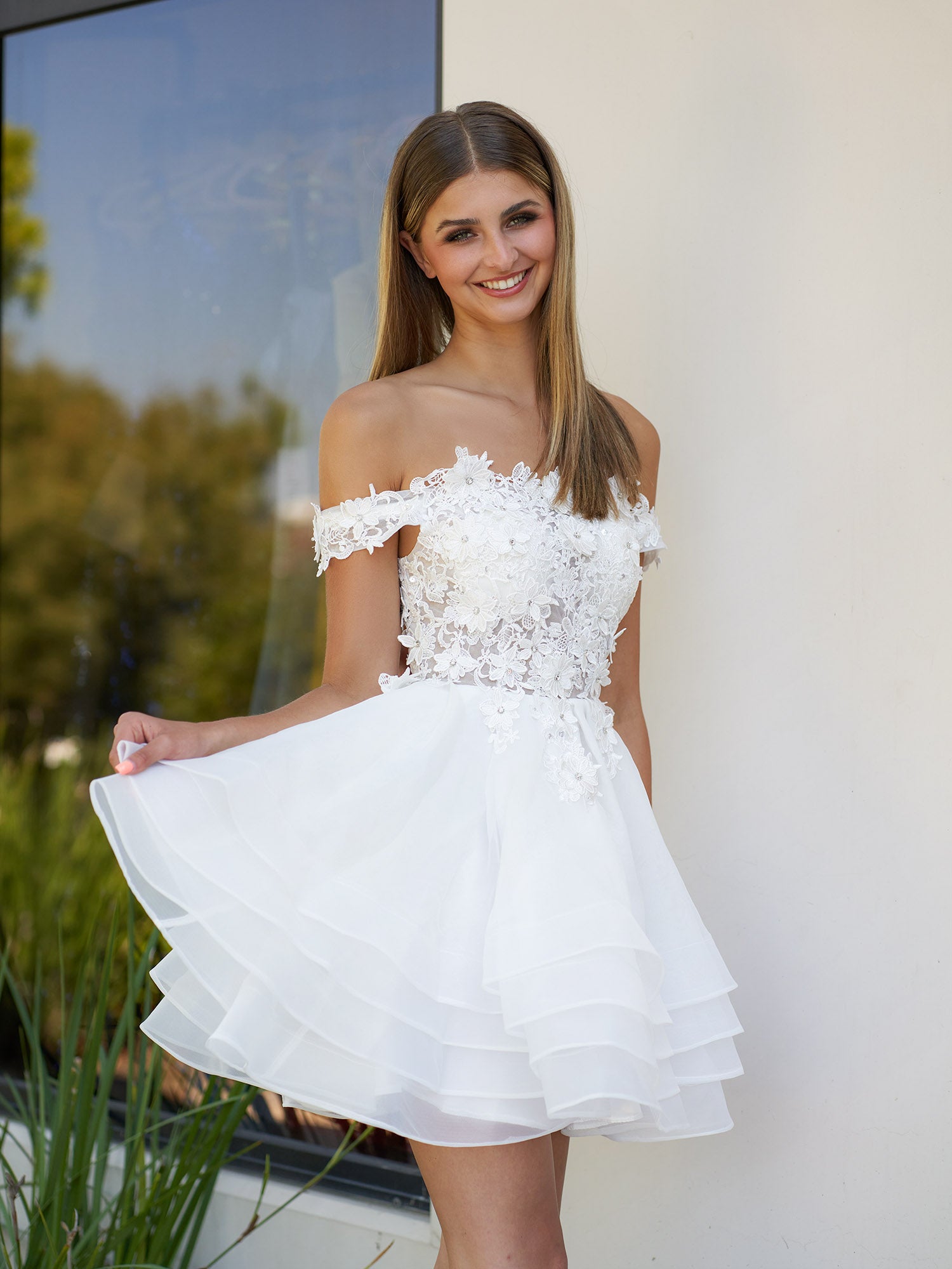 A-Line Lace Organza Appliqued Off-the Shoulder Prom Dress