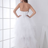 White Classic Strapless Satin High Low Wedding Dress