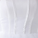 White Classic Strapless Satin High Low Wedding Dress