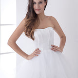 White Classic Strapless Satin High Low Wedding Dress