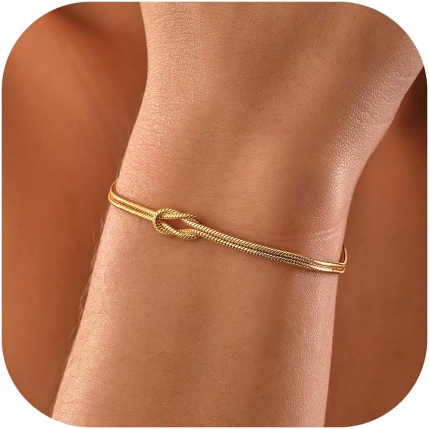 Women&#39;s Gold Love Knot Adjustable Bracelets with Snake Chain