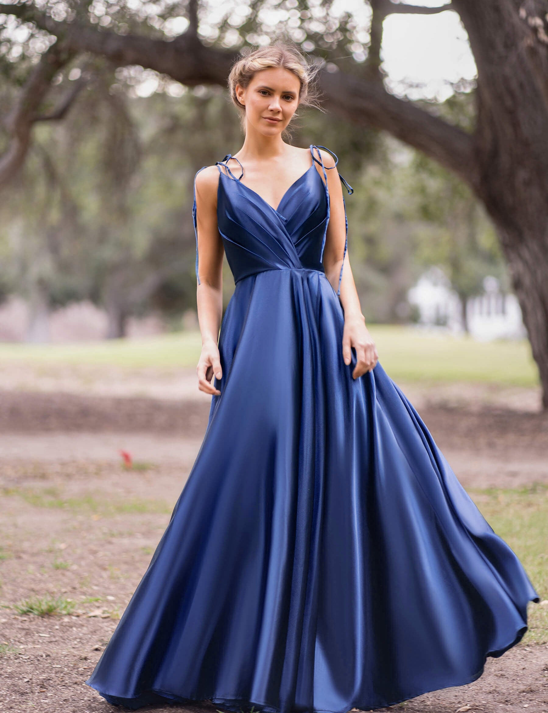 Wrap Satin A-Line Floor Length Evening Dress